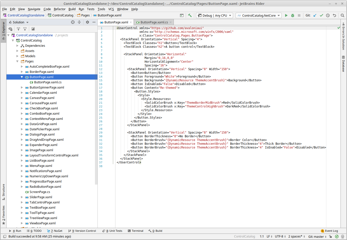Button Page in JetBrains Rider IDE