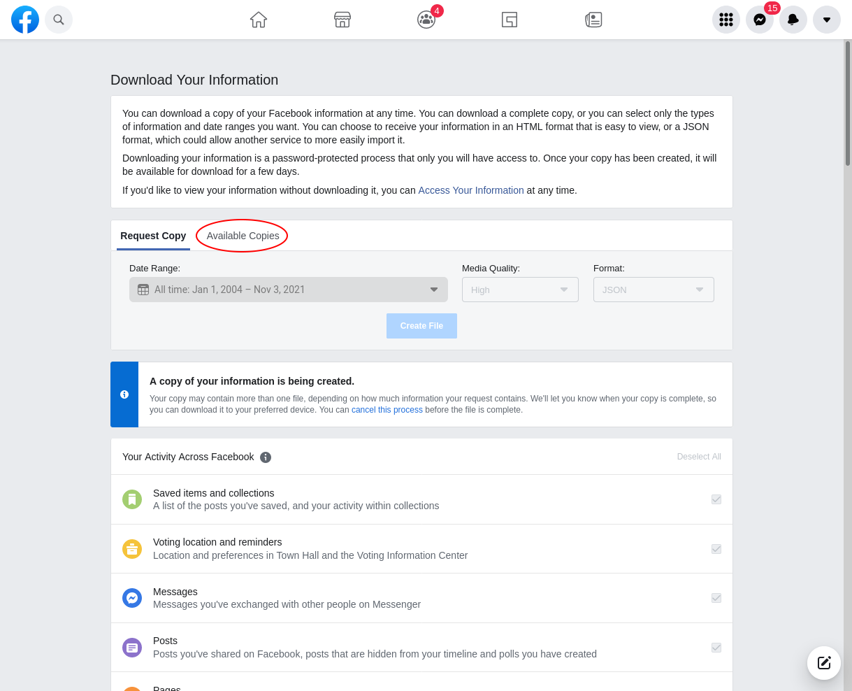 Screenshot of the archive generation underway