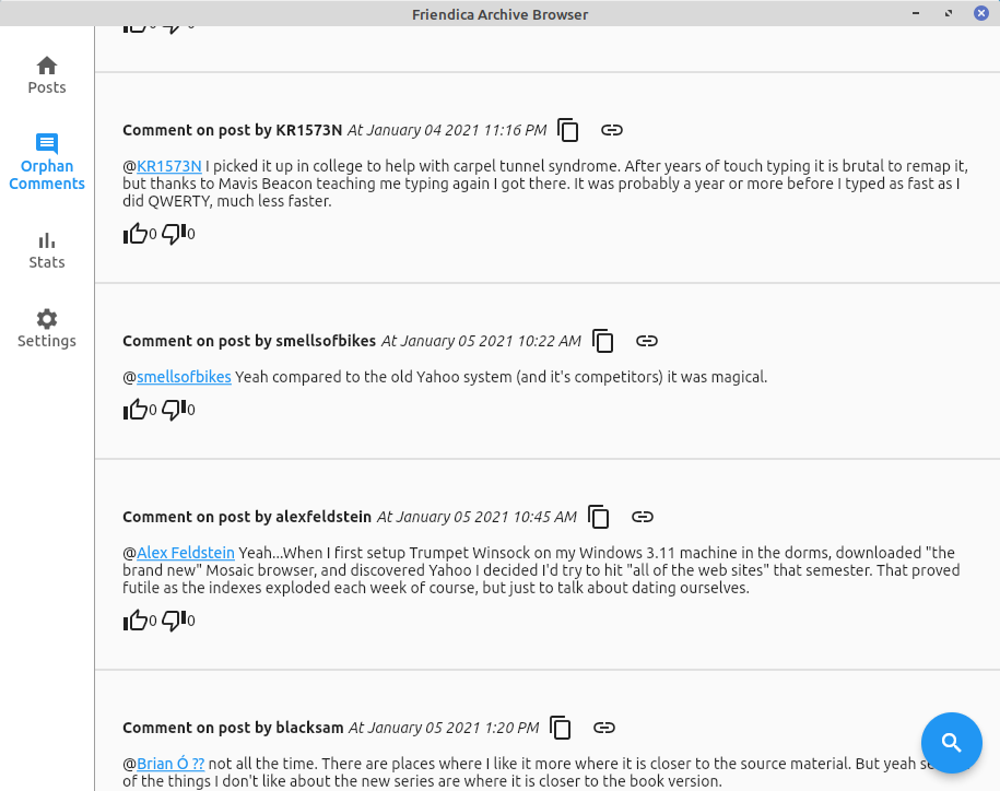 Friendica Archive Browser orphaned comments screenshot