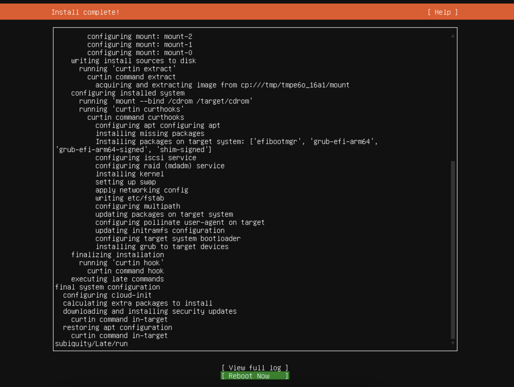 Ubuntu Server final install screen.