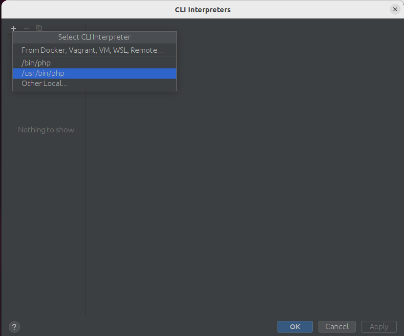 Screenshot of the PHP Storm new PHP CLI config panel