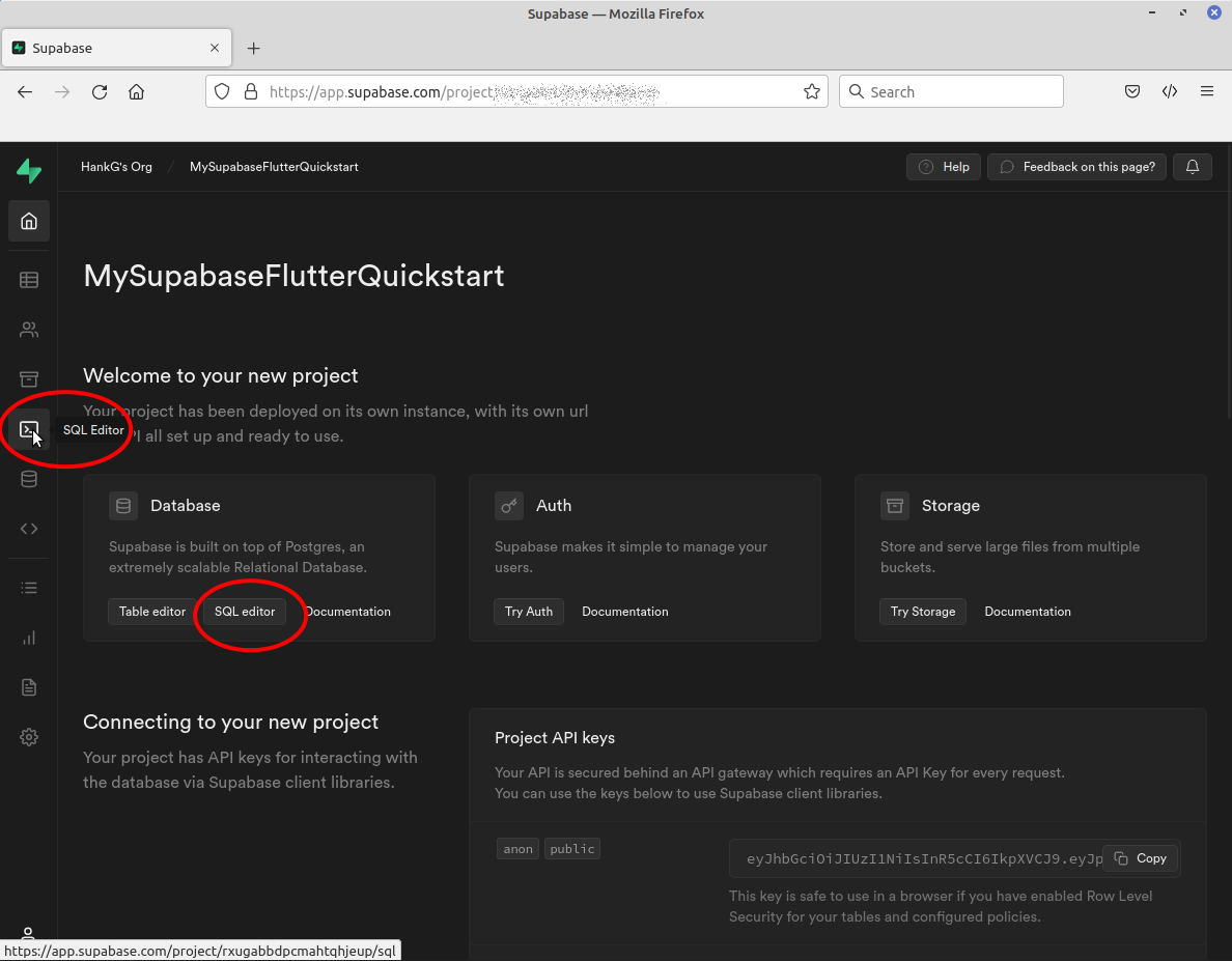 Screenshot showing where the SQL Editor buttons are