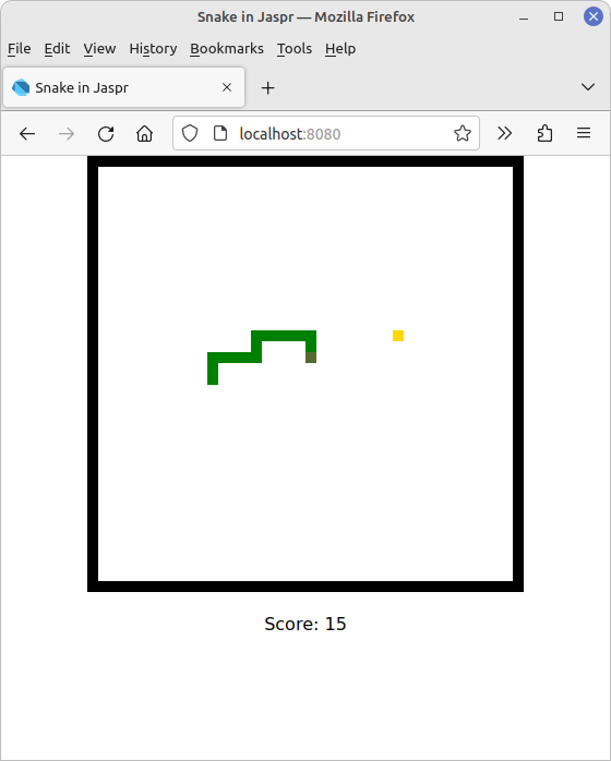 Screenshot of the Jaspr Web version on Firefox of the snake game